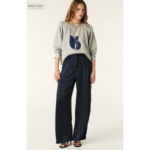 Ba&sh Cary Cargo Style Wide Leg Pants Deep Navy Blue Satin Sz 34/XS